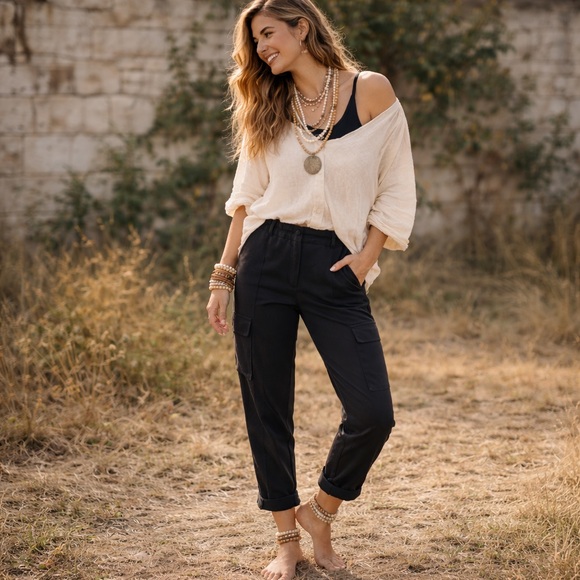 Maison d’Amile Paris,Tailored Cargo Pants Silky Tapered Cuffed Ankle,Size US 10 - Picture 5 of 12